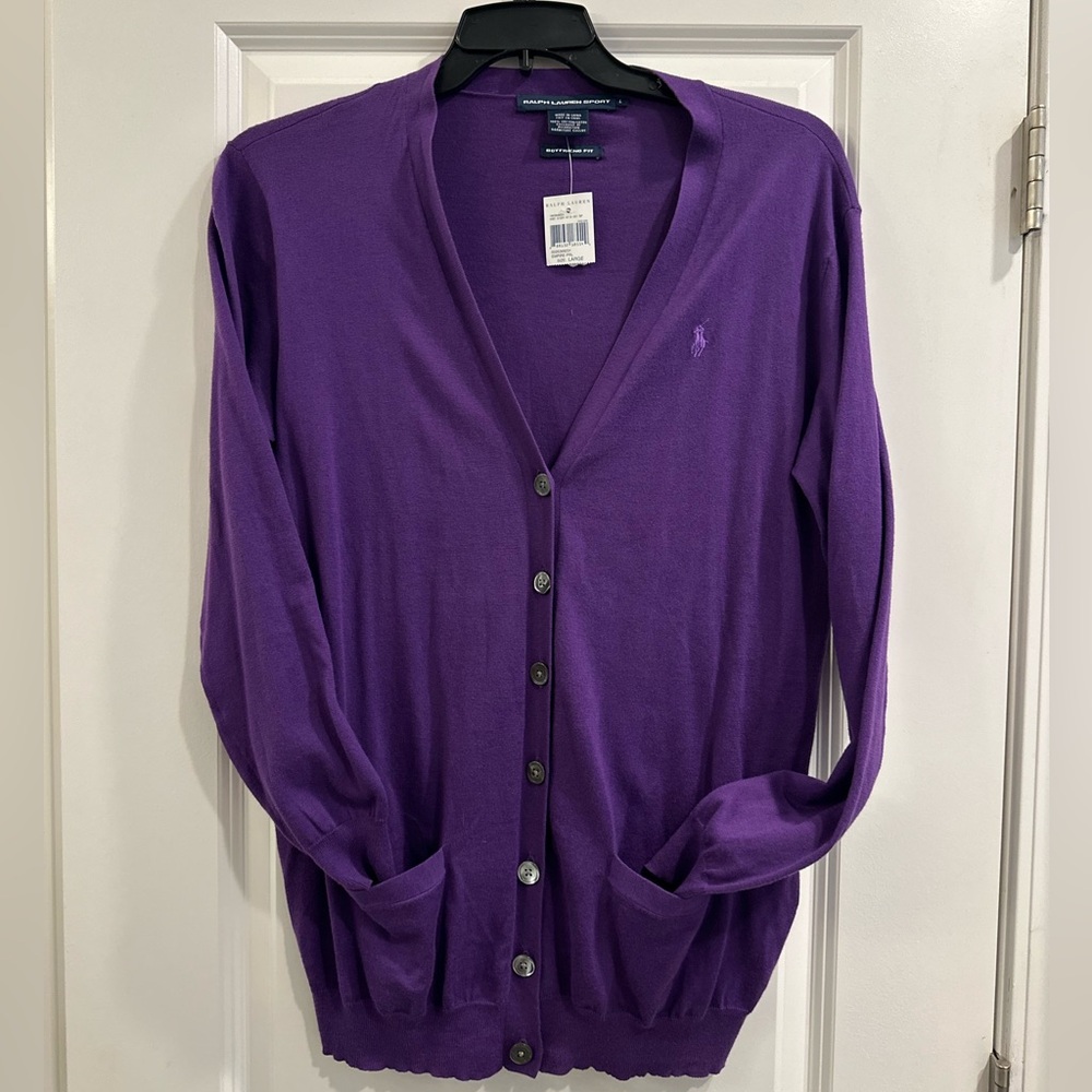 NWT Ralph Lauren Boyfriend Fit Purple Knit Cardigan Large